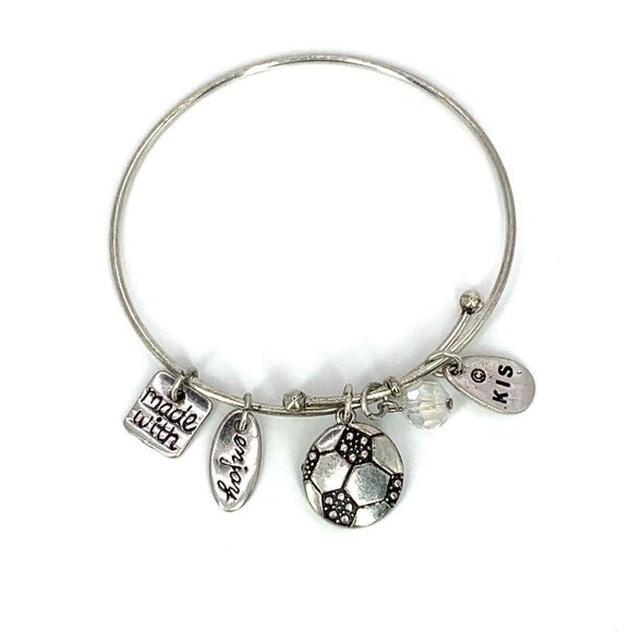 KIS Symbology Life Love Soccer Charm Bracelet Silver Finish Expandable - Picture 1 of 2
